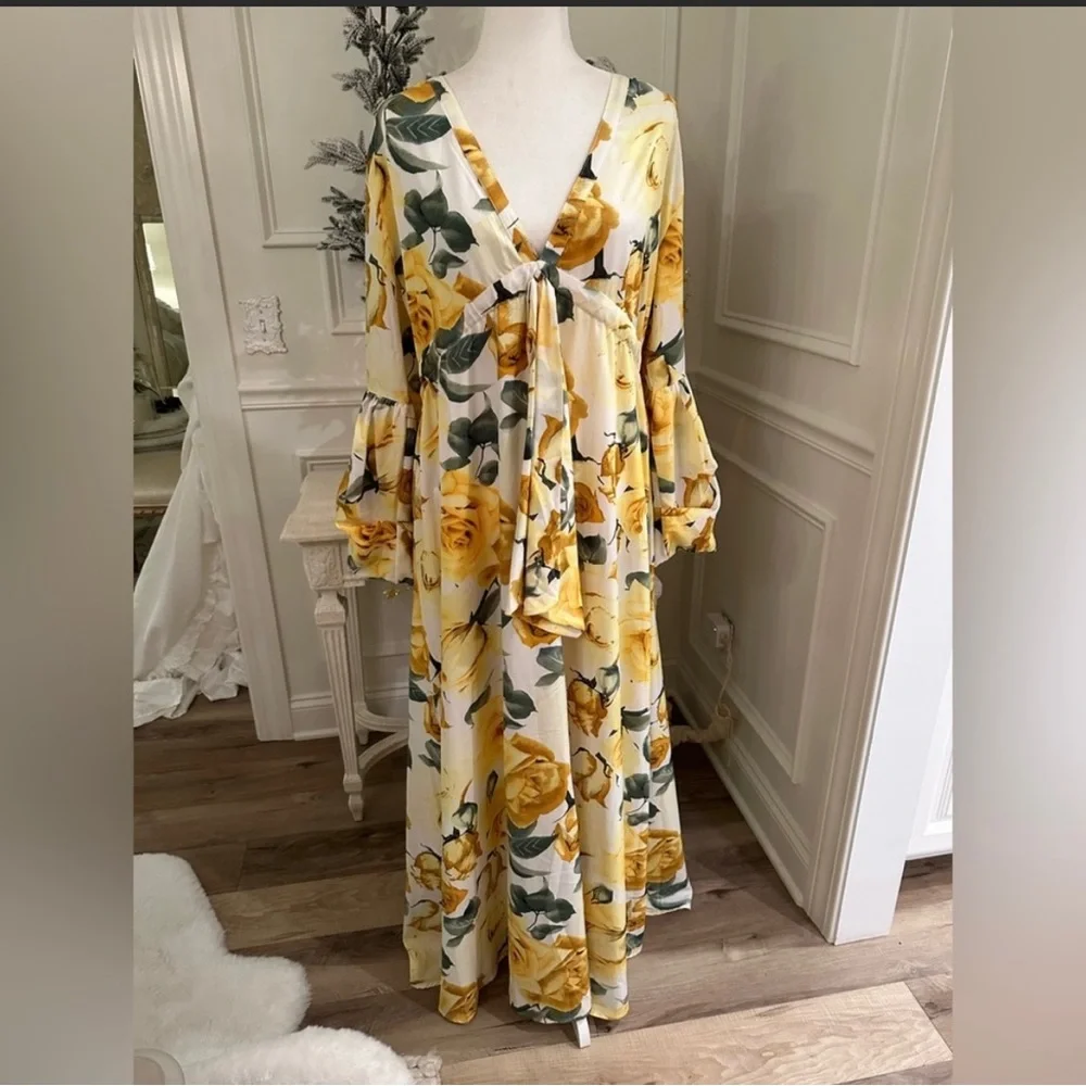 NWT Junk Gypsy QMP Floral Boho Tie Waist Maxi Dress - Picture 1 of 10